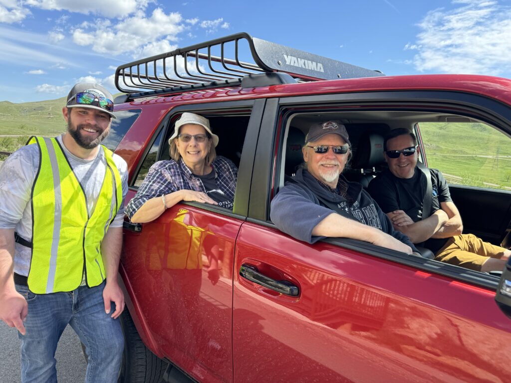 Photo of Caldwell Buntin, Neffra Matthews, Brent Breithaupt, and Paul Murphey at Dinosaur Ridge.