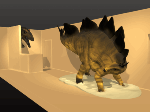 ZONE 2 Digital illustration of a Stegosaurus exhibit