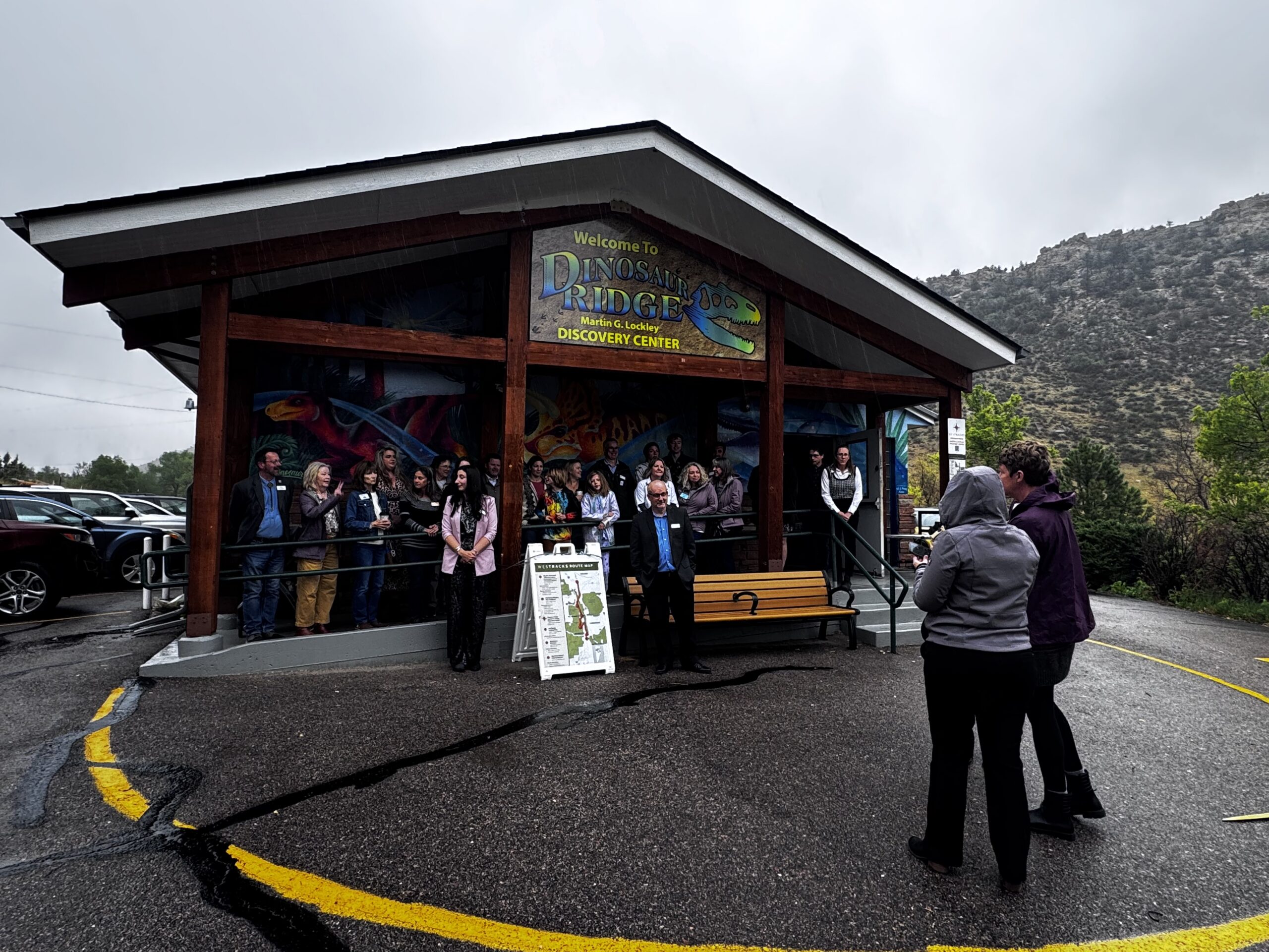 A rainy ribbon cutting at the Martin G. Lockley Discovery Center May 18, 2026<br />
